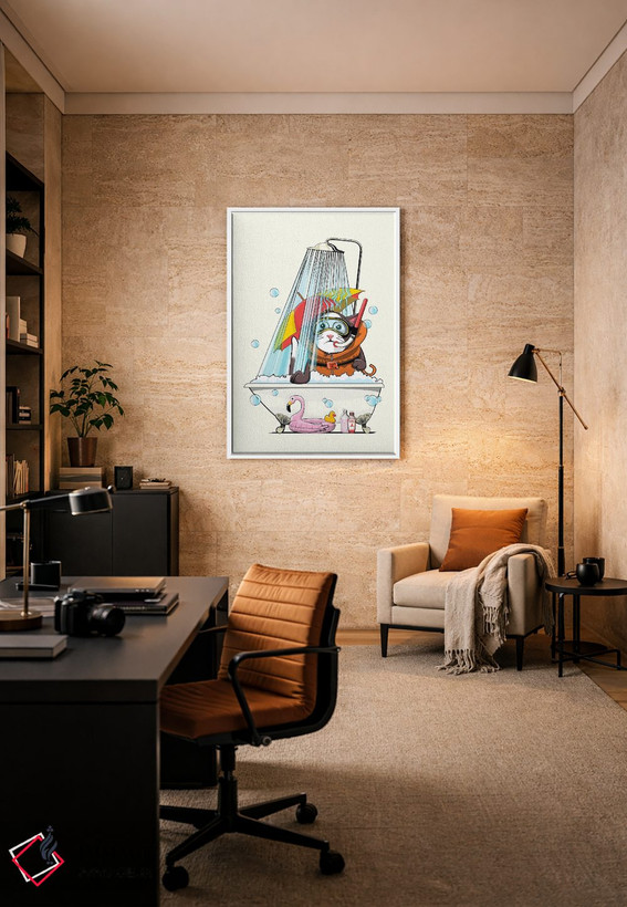 تابلو دکوراتیو گربه در زیر دوش اثر وایات دیزاین - D6W