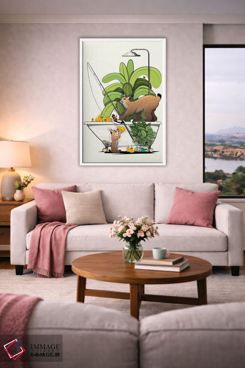 تابلو دکوراتیو سیاه گوش در حال ماهیگیری در وان اثر وایات دیزاین - D4W