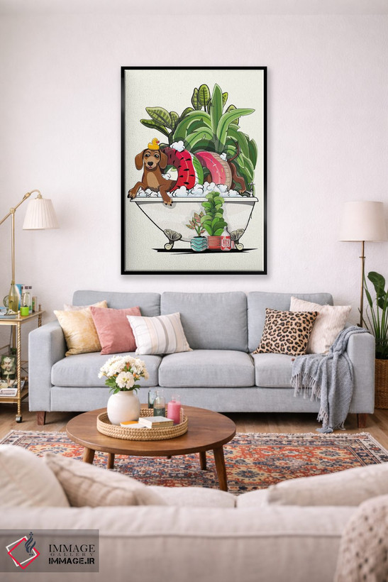 تابلو دکوراتیو Dachshund In The Bathtub,سگ سوسیسی در وان اثر وایات دیزاین - D1B