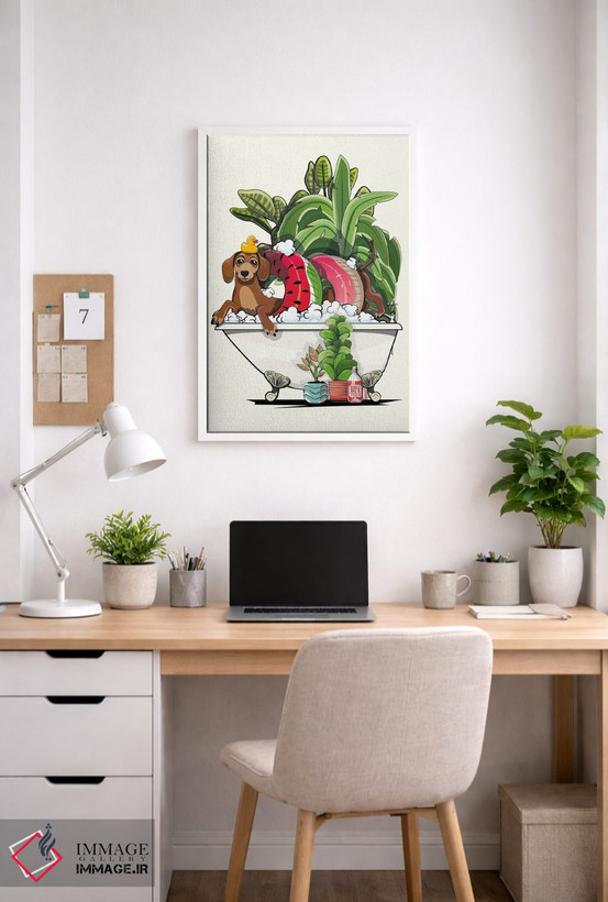 تابلو دکوراتیو Dachshund In The Bathtub,سگ سوسیسی در وان اثر وایات دیزاین - D4W