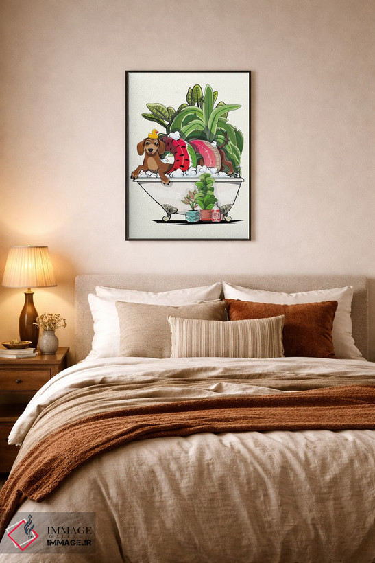 تابلو دکوراتیو Dachshund In The Bathtub,سگ سوسیسی در وان اثر وایات دیزاین - D6B