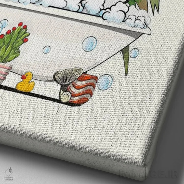 تابلو دکوراتیو زرافه نشسته در وان حمام اثر وایات دیزاین - نمای نزدیک بافت بوم