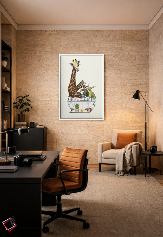 تابلو دکوراتیو زرافه نشسته در وان حمام اثر وایات دیزاین - D6W
