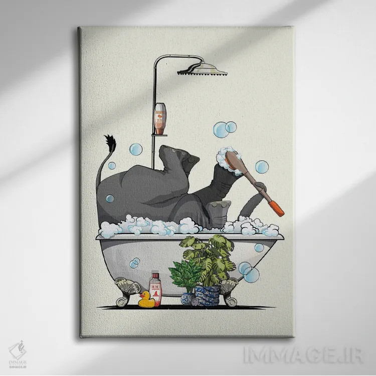 تابلو دکوراتیو Washing Feet,فیل در وان حمام، در حال شستن پاها اثر وایات دیزاین - نمای روبهرو روی دیوار