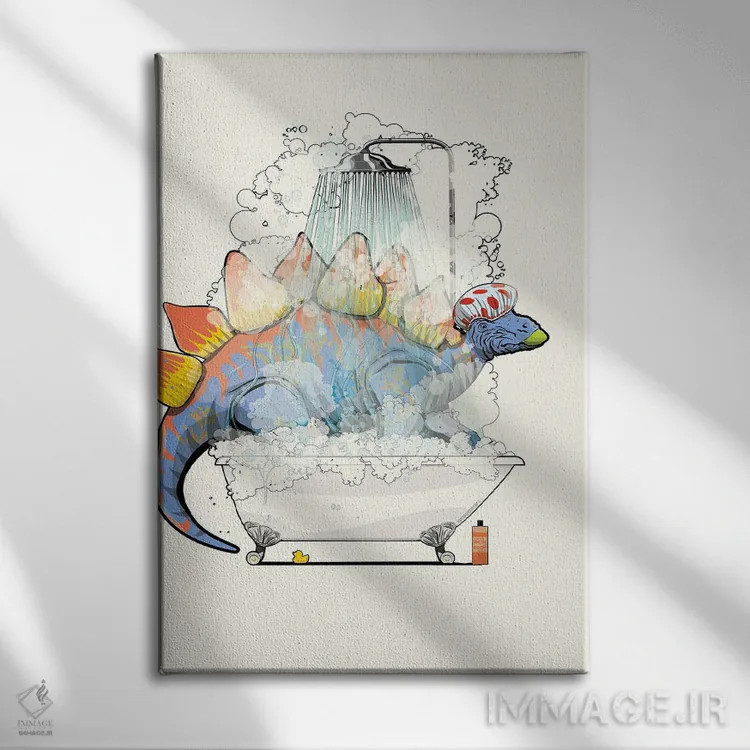 تابلو دکوراتیو دایناسور استگوسوروس در حمام و دوش اثر وایات دیزاین - نمای روبهرو روی دیوار