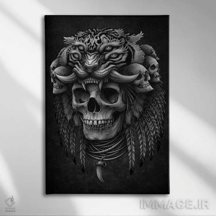 تابلو دکوراتیو Tiger Headdress,جمجمه مایا مرموز با تاج ببر اثر وینیا سنگسورن - نمای روبهرو روی دیوار