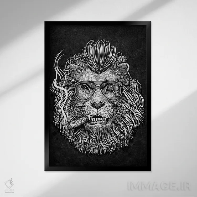 تابلو دکوراتیو شیر سیگاربرگ به دهان اثر وینیا سنگسورن - نمای قابدار مشکی