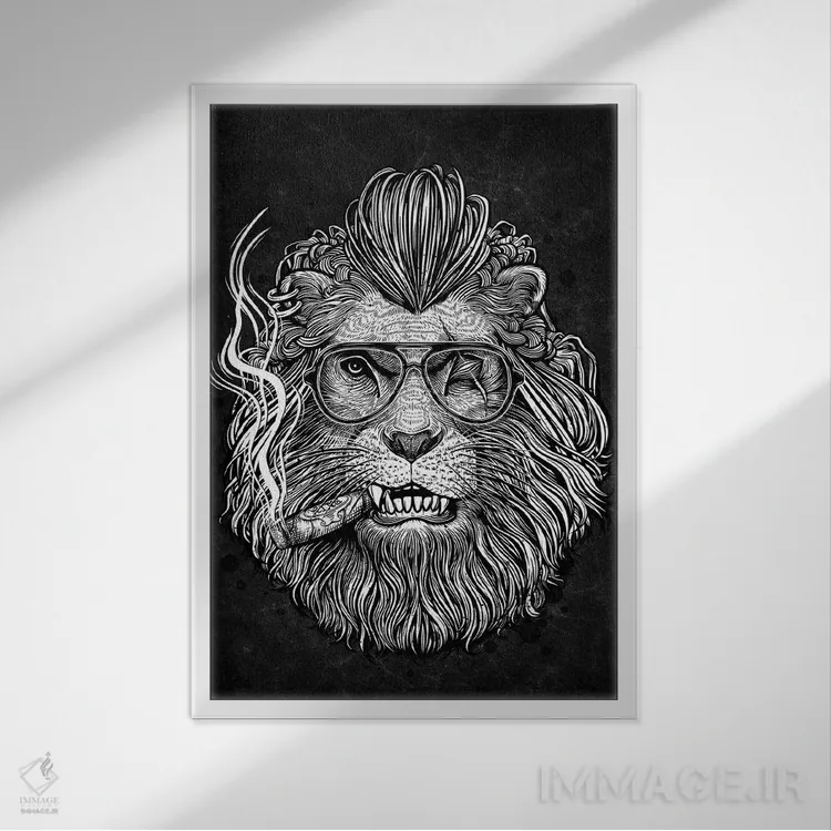 تابلو دکوراتیو شیر سیگاربرگ به دهان اثر وینیا سنگسورن - نمای قابدار سفید
