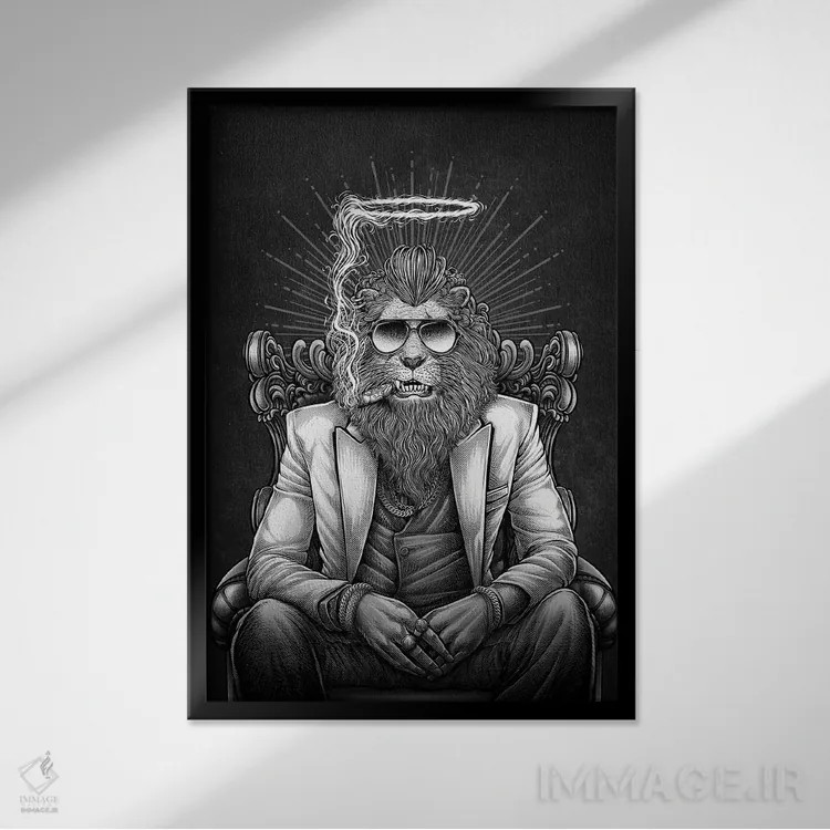 تابلو دکوراتیو گنگستر مافیایی شیر اثر وینیا سنگسورن - نمای قابدار مشکی
