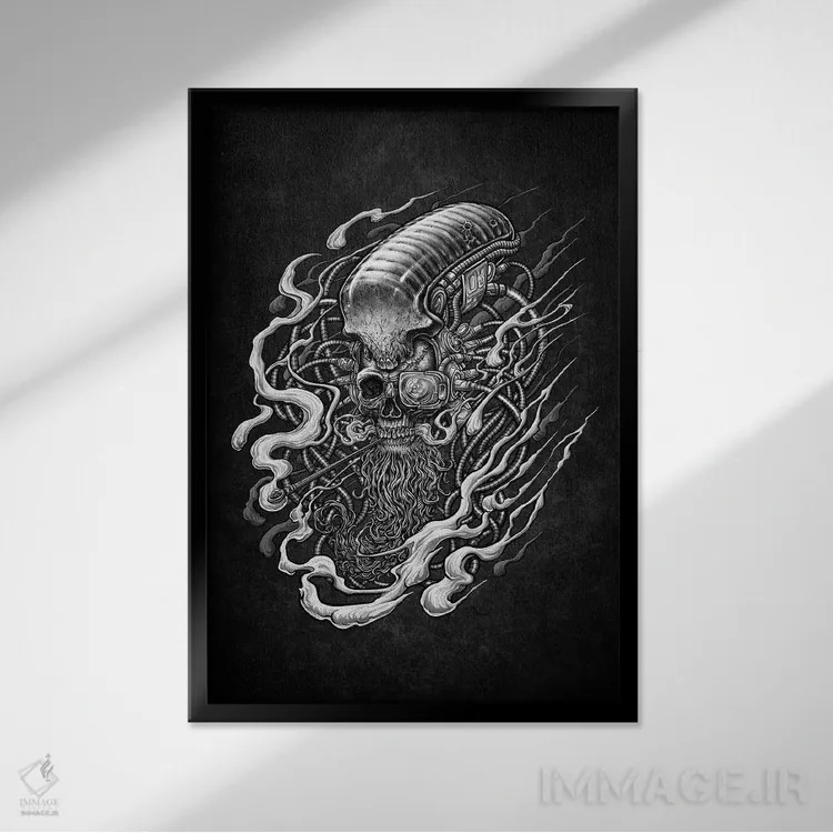 تابلو دکوراتیو جمجمه مرگ سایبرپانک اثر وینیا سنگسورن - نمای قابدار مشکی