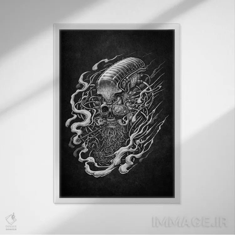 تابلو دکوراتیو جمجمه مرگ سایبرپانک اثر وینیا سنگسورن - نمای قابدار سفید