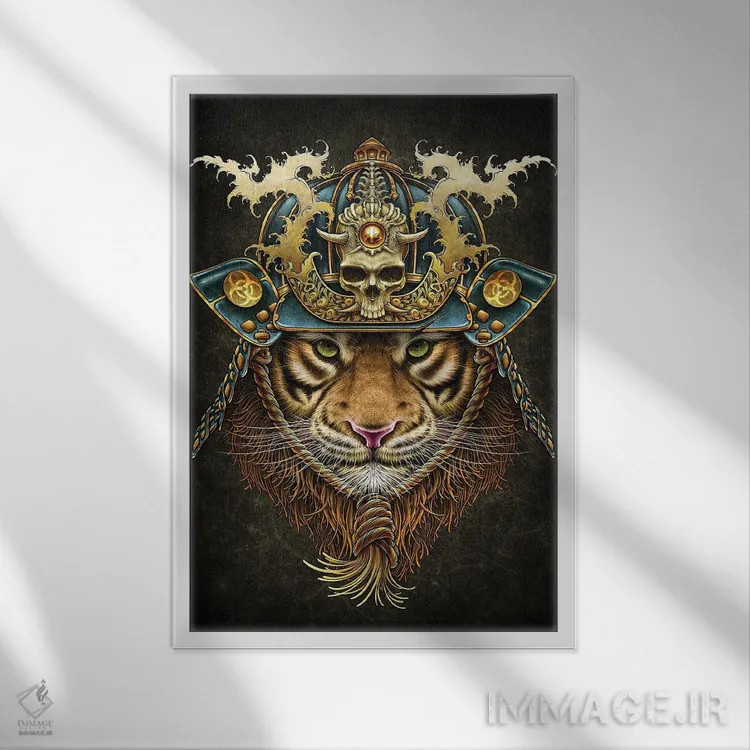 تابلو دکوراتیو ببر سامورایی اثر وینیا سنگسورن - نمای قابدار سفید