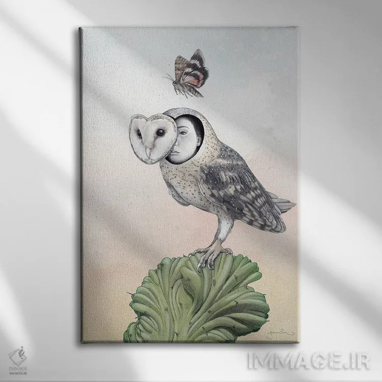 تابلو دکوراتیو خودنگاره به شکل جغد انباری اثر یانین رویبال - نمای روبهرو روی دیوار