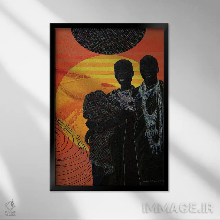 تابلو دکوراتیو زندگی من در آفتاب - غروب کیهانی آفریقا اثر ایوون کولمن برنی - نمای قابدار مشکی