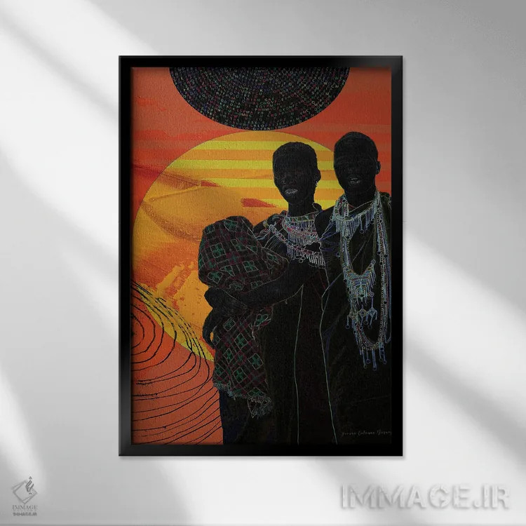 تابلو دکوراتیو زندگی من در آفتاب - غروب کیهانی آفریقا اثر ایوون کولمن برنی - نمای قابدار مشکی