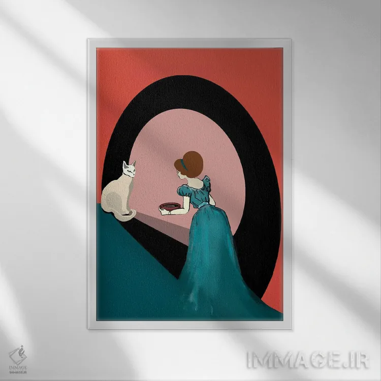 تابلو دکوراتیو بانوی گربه ای آرت دکو اثر ییر آو د کت - نمای قابدار سفید
