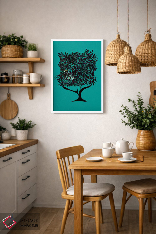 تابلو مدرن گربه فیروزه ای درختی اثر ییر آو د کت - D3W