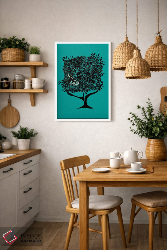تابلو مدرن گربه فیروزه ای درختی اثر ییر آو د کت - D3W