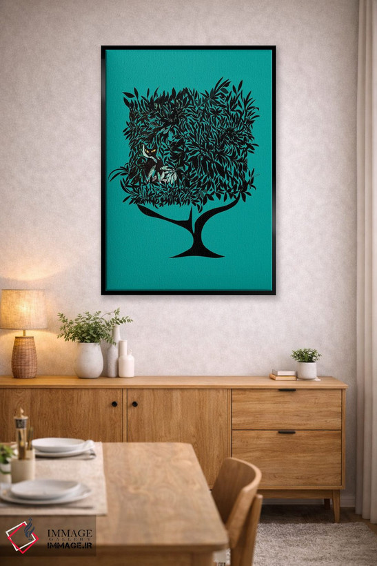 تابلو مدرن گربه فیروزه ای درختی اثر ییر آو د کت - D5B