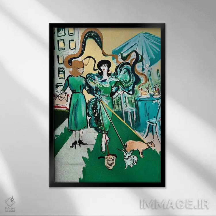 تابلو مدرن کت واک گربه قرن میانه اثر ییر آو د کت - نمای قابدار مشکی