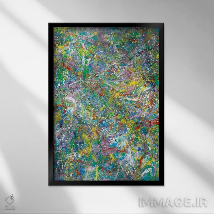 تابلو انتزاعی کریسمس سفید شماره ۵ با اسباب بازی ها اثر یولاندا فرناندز-شبکو - نمای قابدار مشکی