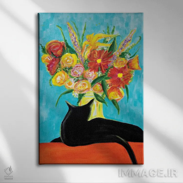 تابلو انتزاعی گربه سیاه اثر یولاندا فرناندز-شبکو - نمای روبهرو روی دیوار