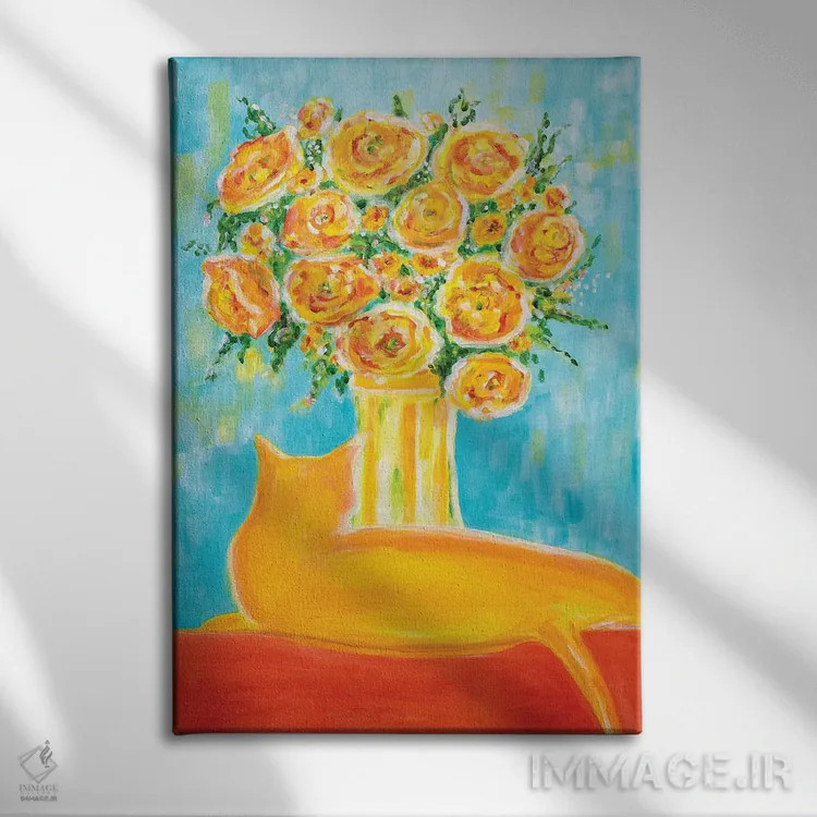 تابلو انتزاعی طلایی اثر یولاندا فرناندز-شبکو - نمای روبهرو روی دیوار