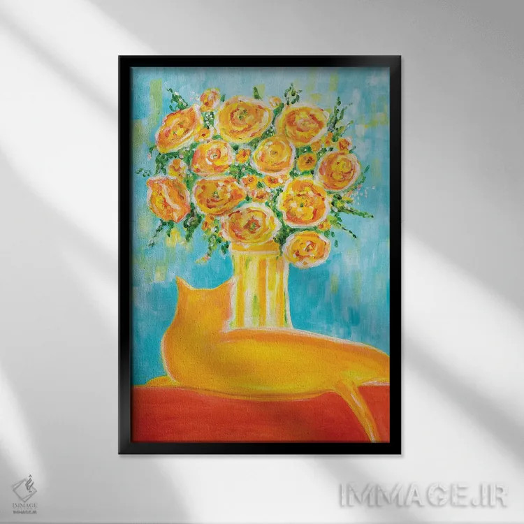 تابلو انتزاعی طلایی اثر یولاندا فرناندز-شبکو - نمای قابدار مشکی