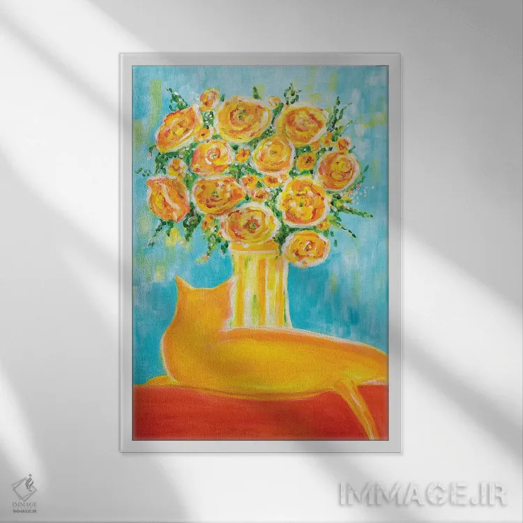 تابلو انتزاعی طلایی اثر یولاندا فرناندز-شبکو - نمای قابدار سفید