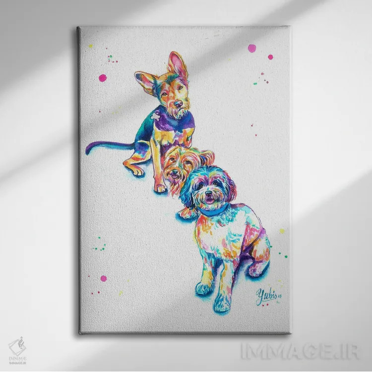تابلو دکوراتیو خانواده سگ ها اثر یوبیس گوسمان - نمای روبهرو روی دیوار