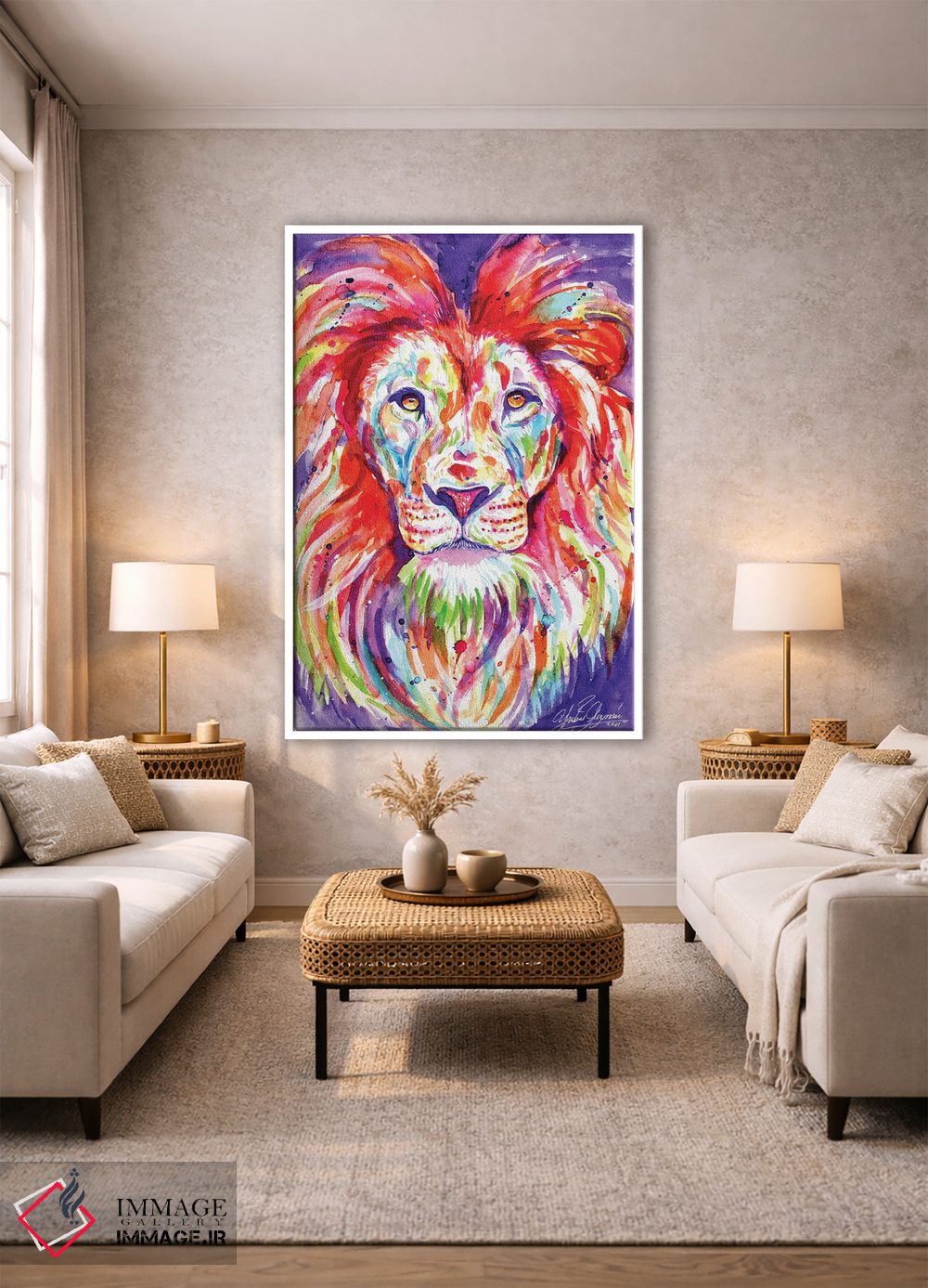 تابلو دکوراتیو شیر پادشاه رنگارنگ اثر یوبیس گوسمان - D1W