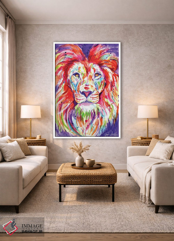 تابلو دکوراتیو شیر پادشاه رنگارنگ اثر یوبیس گوسمان - D1W
