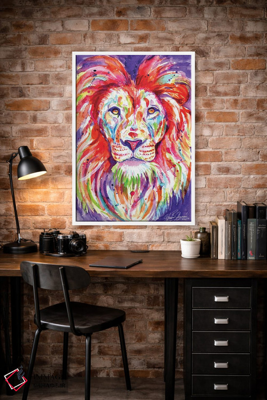 تابلو دکوراتیو شیر پادشاه رنگارنگ اثر یوبیس گوسمان - D2W