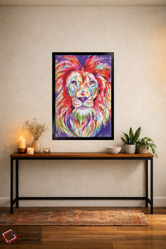 تابلو دکوراتیو شیر پادشاه رنگارنگ اثر یوبیس گوسمان - D5B