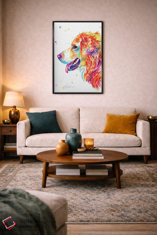 تابلو دکوراتیو گلدن رتریور رنگارنگ اثر یوبیس گوسمان - D4B