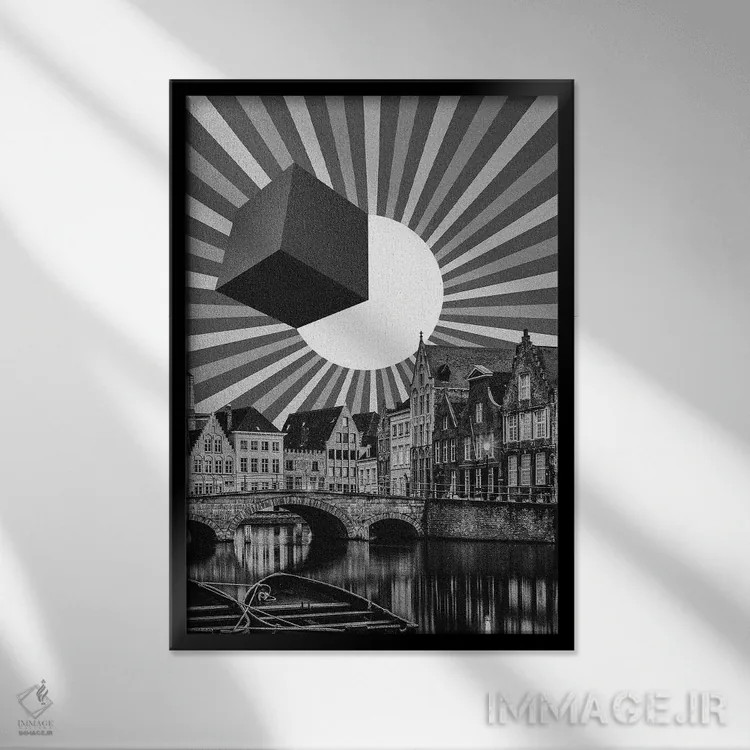 تابلو دکوراتیو مکعب فضایی اثر یگور ژولدیبین - نمای قابدار مشکی