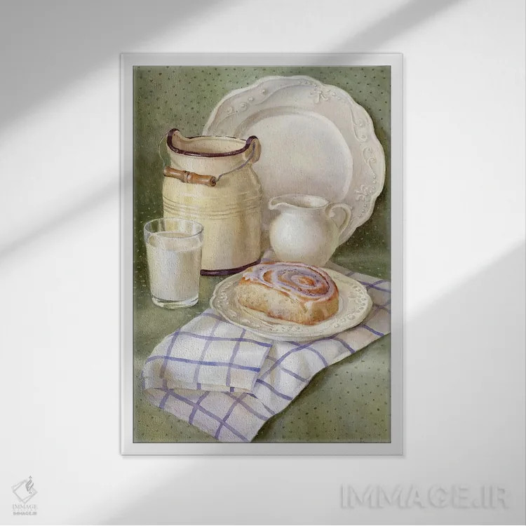 تابلو دکوراتیو طبیعت بی جان با سینابون اثر یولیا کراسنوف - نمای قابدار سفید