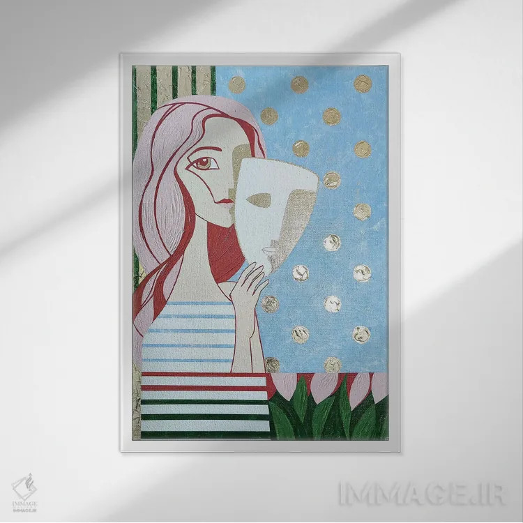 تابلو دکوراتیو خودنگاره. ماسک اثر یولیا بلاسلا - نمای قابدار سفید