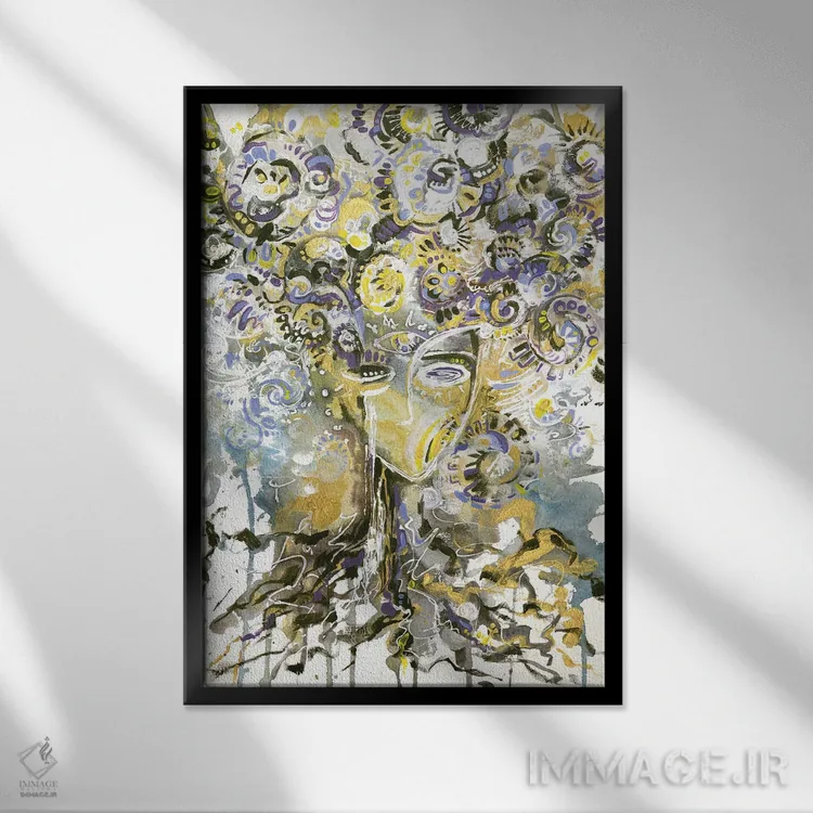 تابلو انتزاعی شجره نامه خانوادگی اثر یولیا بلاسلا - نمای قابدار مشکی