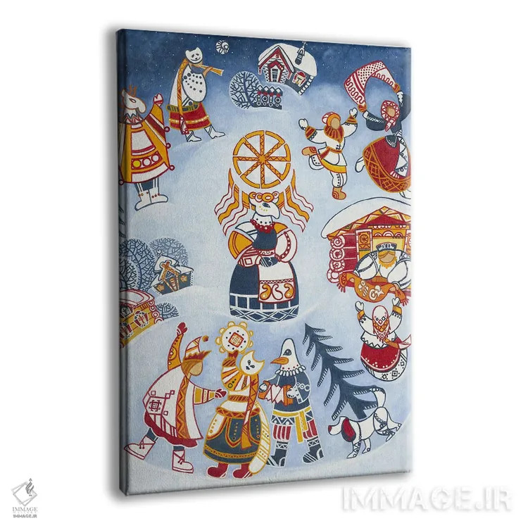 تابلو دکوراتیو Winter Carnival, Folk Art,کولیادا، جشن زمستانی، هنر مردمی اثر یولیا بلاسلا - نمای پرسپکتیو محصول