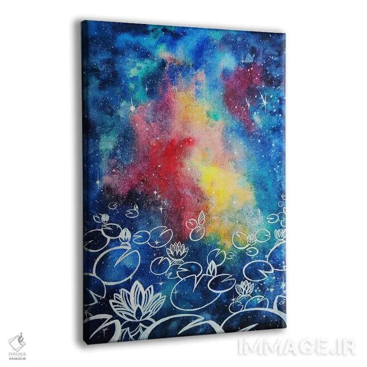 تابلو انتزاعی Watercolor,نیلوفرهای کیهانی، آبرنگ اثر یولیا بلاسلا - نمای پرسپکتیو محصول
