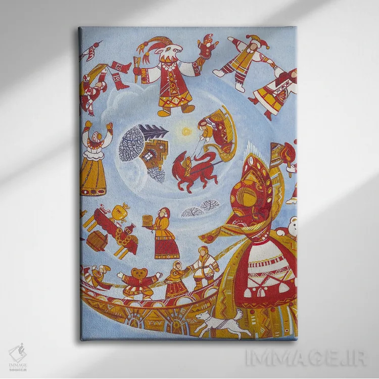 تابلو دکوراتیو Winter Carnival, Folk Art,شرووتاید، کارناوال زمستانی، هنر… اثر یولیا بلاسلا - نمای روبهرو روی دیوار