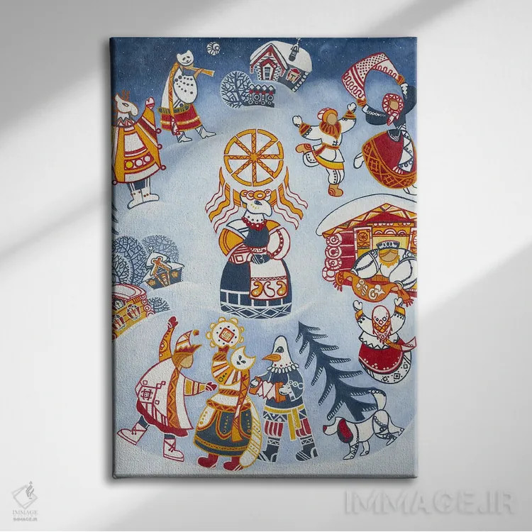 تابلو دکوراتیو Winter Carnival, Folk Art,کولیادا، جشن زمستانی، هنر مردمی اثر یولیا بلاسلا - نمای روبهرو روی دیوار