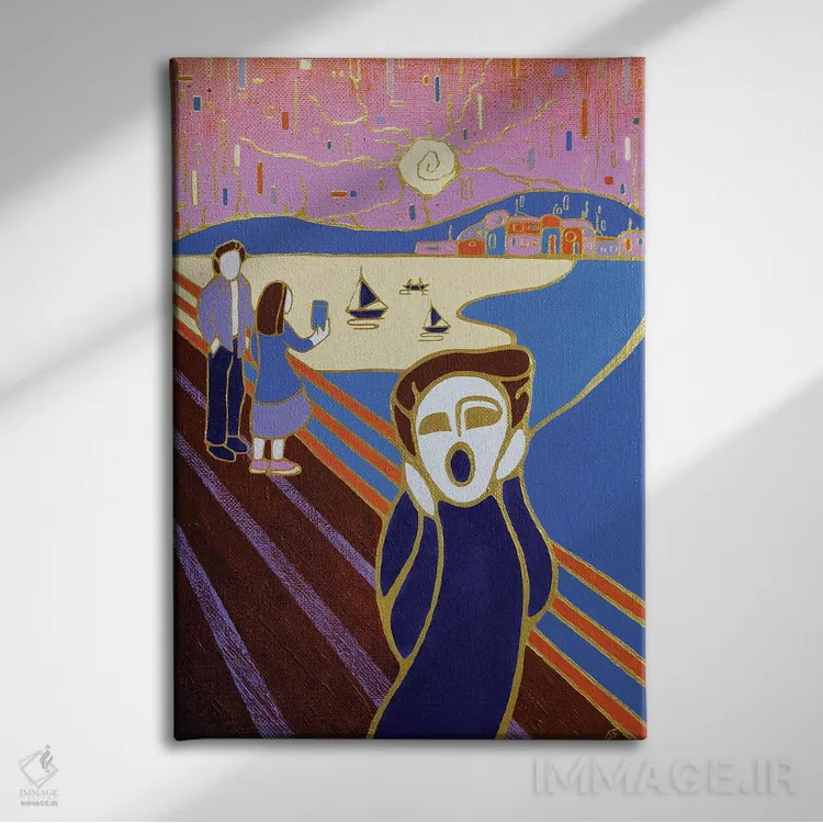 تابلو دکوراتیو فریاد در غروب، الهام گرفته از ادوارد مونک اثر یولیا بلاسلا - نمای روبهرو روی دیوار