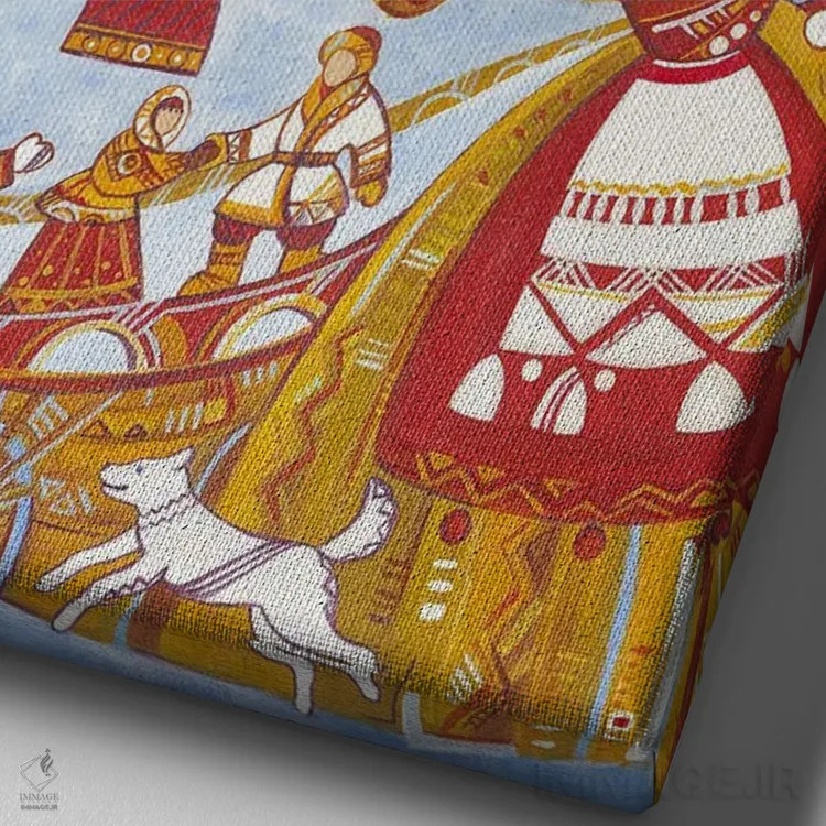 تابلو دکوراتیو Winter Carnival, Folk Art,شرووتاید، کارناوال زمستانی، هنر… اثر یولیا بلاسلا - نمای نزدیک بافت بوم
