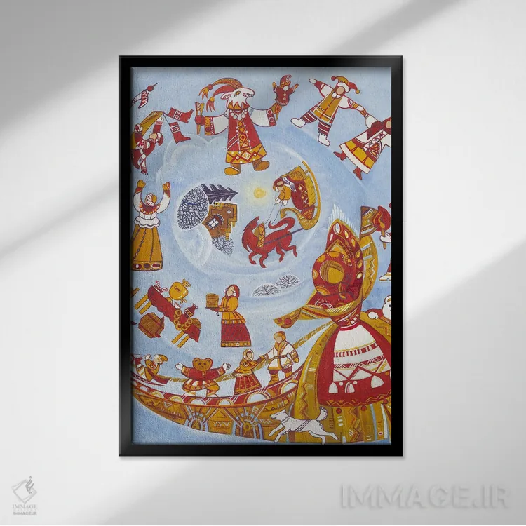 تابلو دکوراتیو Winter Carnival, Folk Art,شرووتاید، کارناوال زمستانی، هنر… اثر یولیا بلاسلا - نمای قابدار مشکی