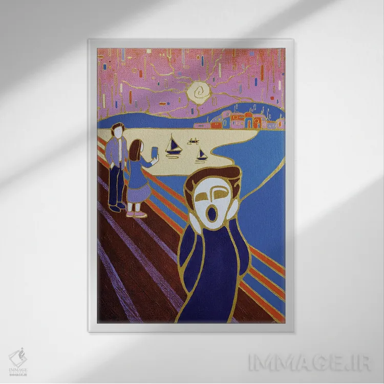 تابلو دکوراتیو فریاد در غروب، الهام گرفته از ادوارد مونک اثر یولیا بلاسلا - نمای قابدار سفید