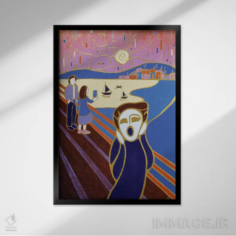 تابلو دکوراتیو فریاد در غروب، الهام گرفته از ادوارد مونک اثر یولیا بلاسلا - نمای قابدار مشکی