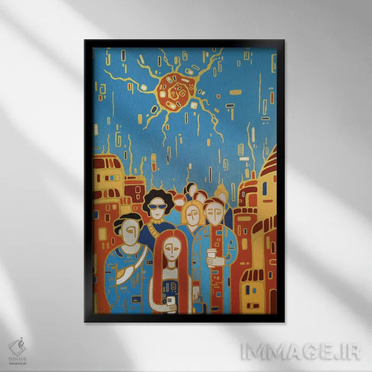 تابلو انتزاعی خورشید نارنجی اثر یولیا بلاسلا - نمای قابدار مشکی