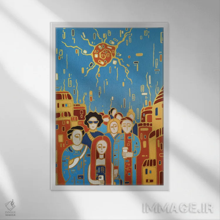 تابلو انتزاعی خورشید نارنجی اثر یولیا بلاسلا - نمای قابدار سفید